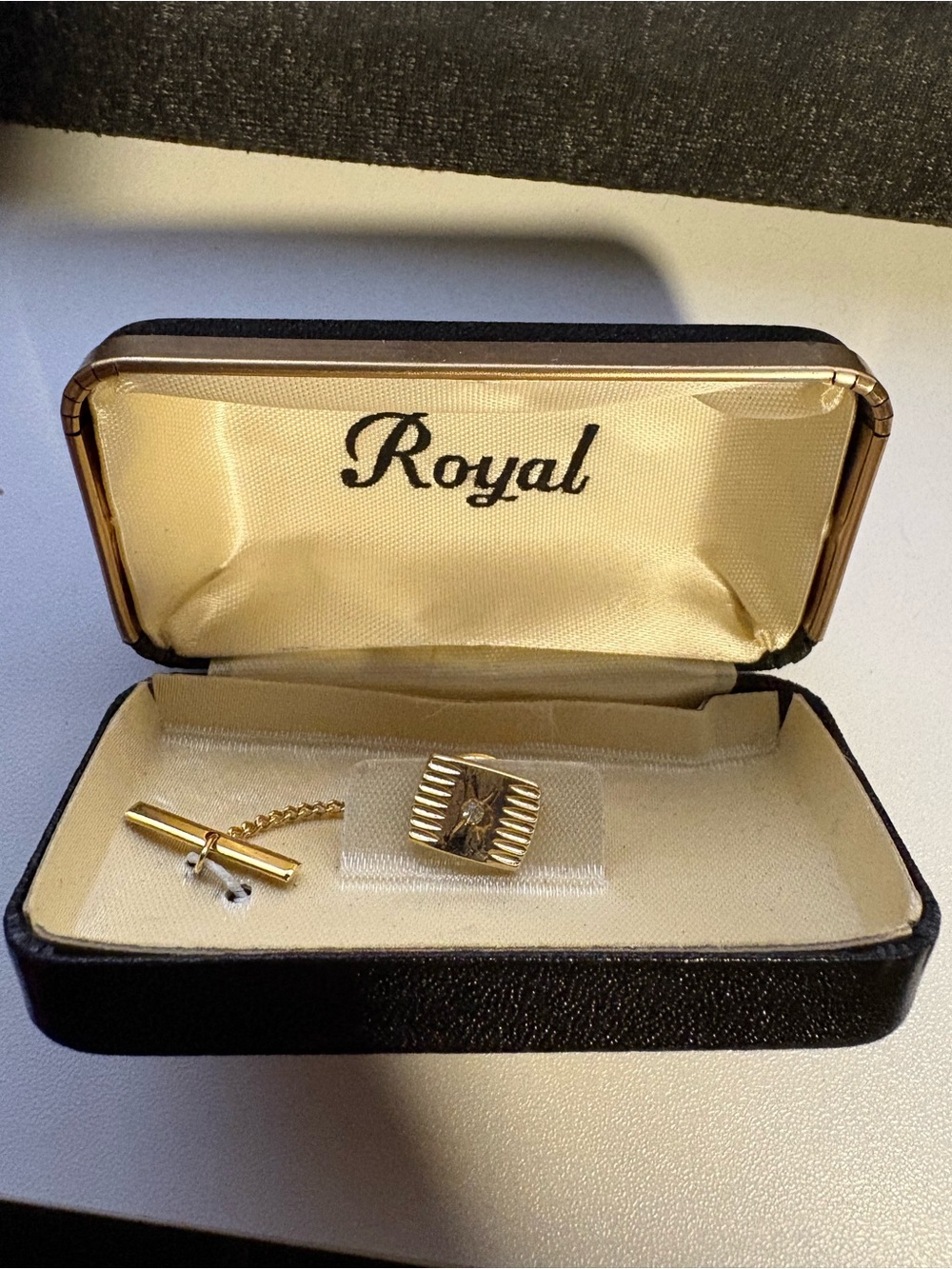 Gold-Tone Cufflinks and Tie Bar Set